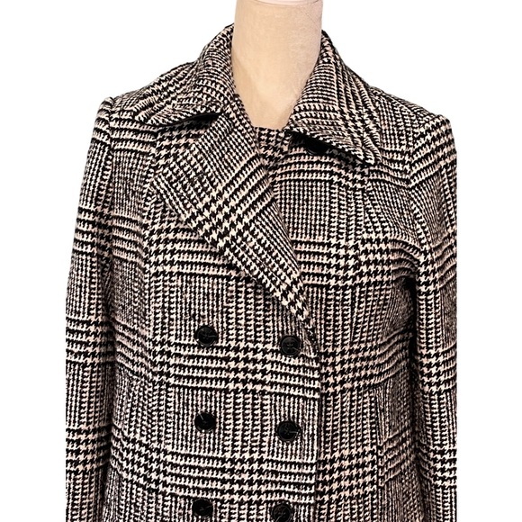 Banana Republic Houndstooth Double Breasted Wool Jacket Black White Size 10 Tall - Picture 3 of 12